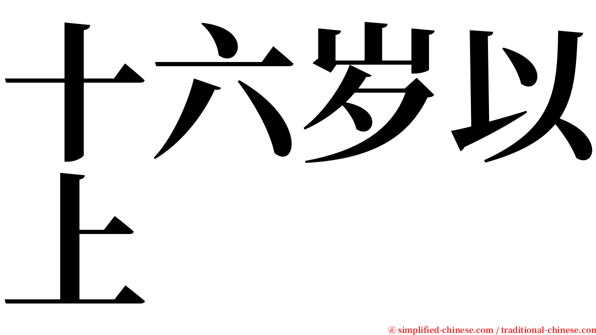 十六岁以上 serif font