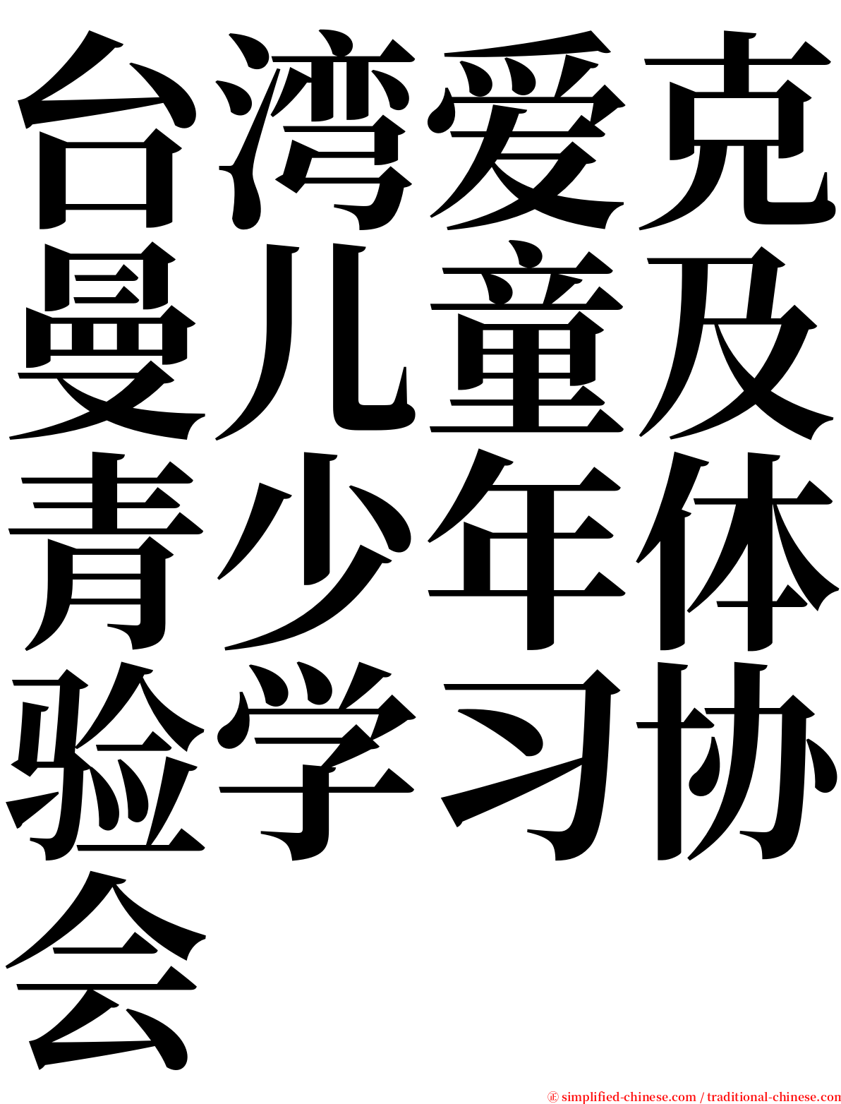 台湾爱克曼儿童及青少年体验学习协会 serif font
