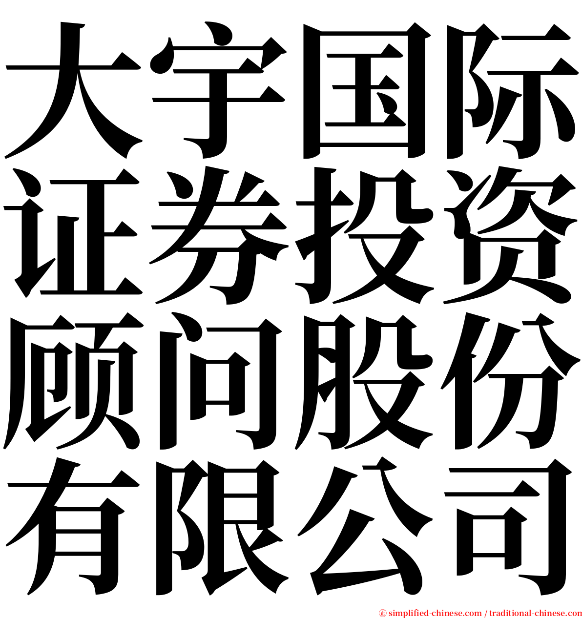 大宇国际证券投资顾问股份有限公司 serif font