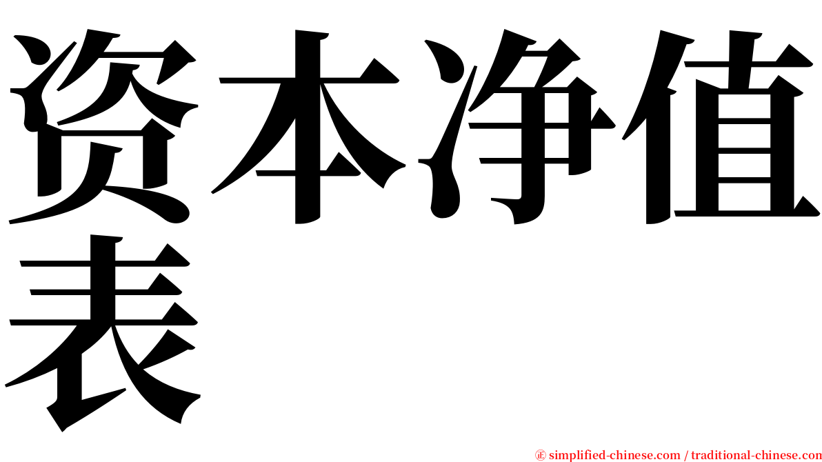 资本净值表 serif font