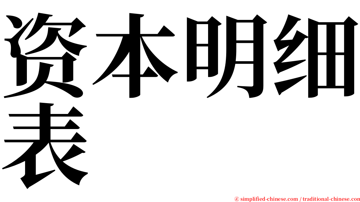 资本明细表 serif font